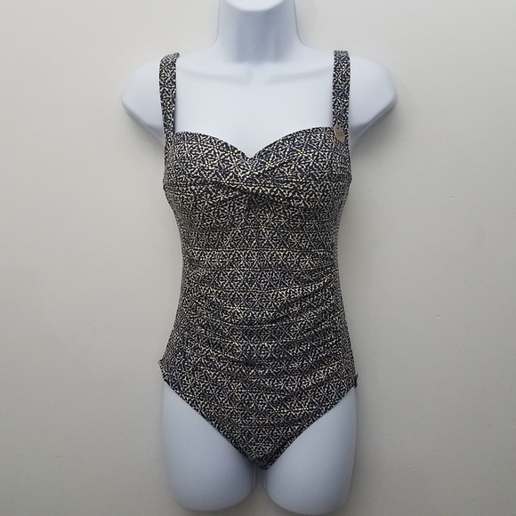 Nip Tuck Other - NIP TUCK One Piece Navy Gold Twist Front Ruched 6